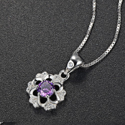 Amethyst Flower Halo Pendant - 925 Sterling Silver