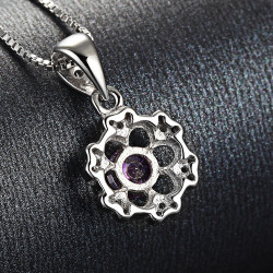 Amethyst Flower Halo Pendant - 925 Sterling Silver