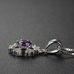 Amethyst Flower Halo Pendant - 925 Sterling Silver