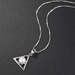Geometric Pearl Triangle Necklace - 925 Sterling Silver