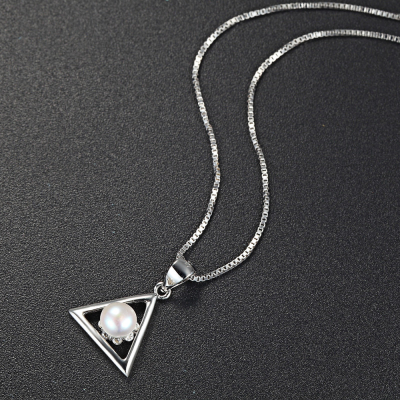 Geometric Pearl Triangle Necklace - 925 Sterling Silver