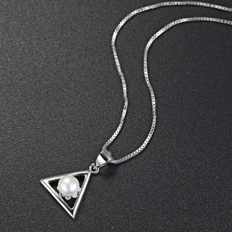 Geometric Pearl Triangle Necklace - 925 Sterling Silver