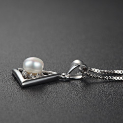 Geometric Pearl Triangle Necklace - 925 Sterling Silver
