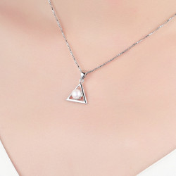 Geometric Pearl Triangle Necklace - 925 Sterling Silver