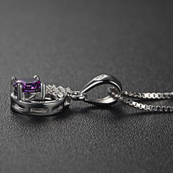 Purple Halo Heart Circle Necklace - 925 Sterling Silver