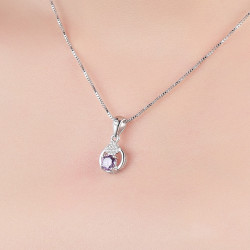 Purple Halo Heart Circle Necklace - 925 Sterling Silver