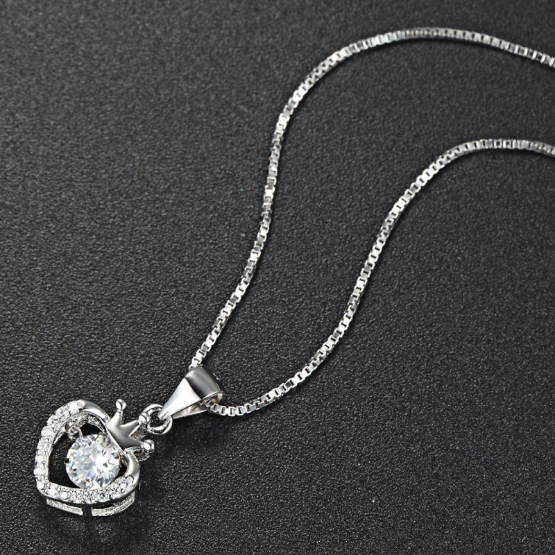 Queen Crown Heart Necklace - 925 Sterling Silver