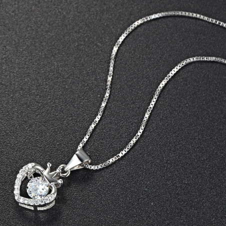 Queen Crown Heart Necklace - 925 Sterling Silver