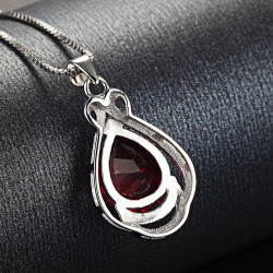 Crimson Drop Necklace - 925 Sterling Silver Pave Swirl