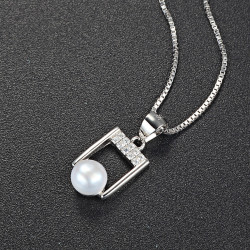 Minimal Pearl Bar Pendant - 925 Sterling Silver