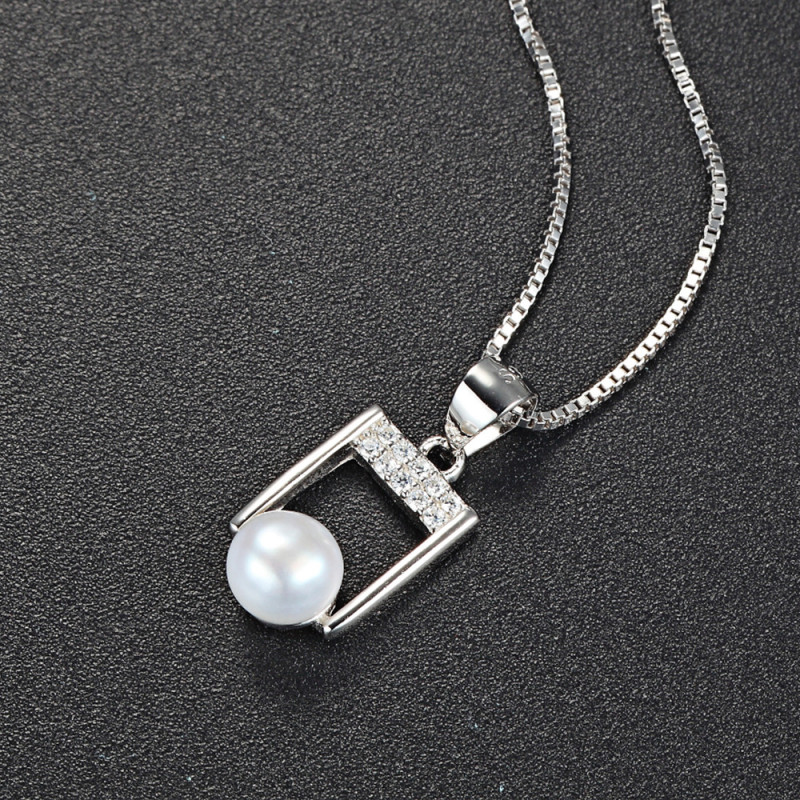 Minimal Pearl Bar Pendant - 925 Sterling Silver