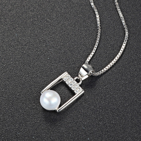 Minimal Pearl Bar Pendant - 925 Sterling Silver