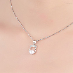 Minimal Pearl Bar Pendant - 925 Sterling Silver